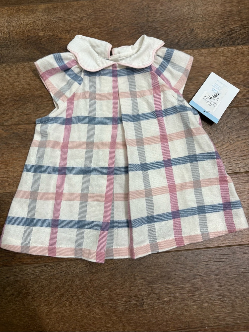 Bella Bliss Plaid Peter Pan Collar Top 9M Pink Blue Cream NWT